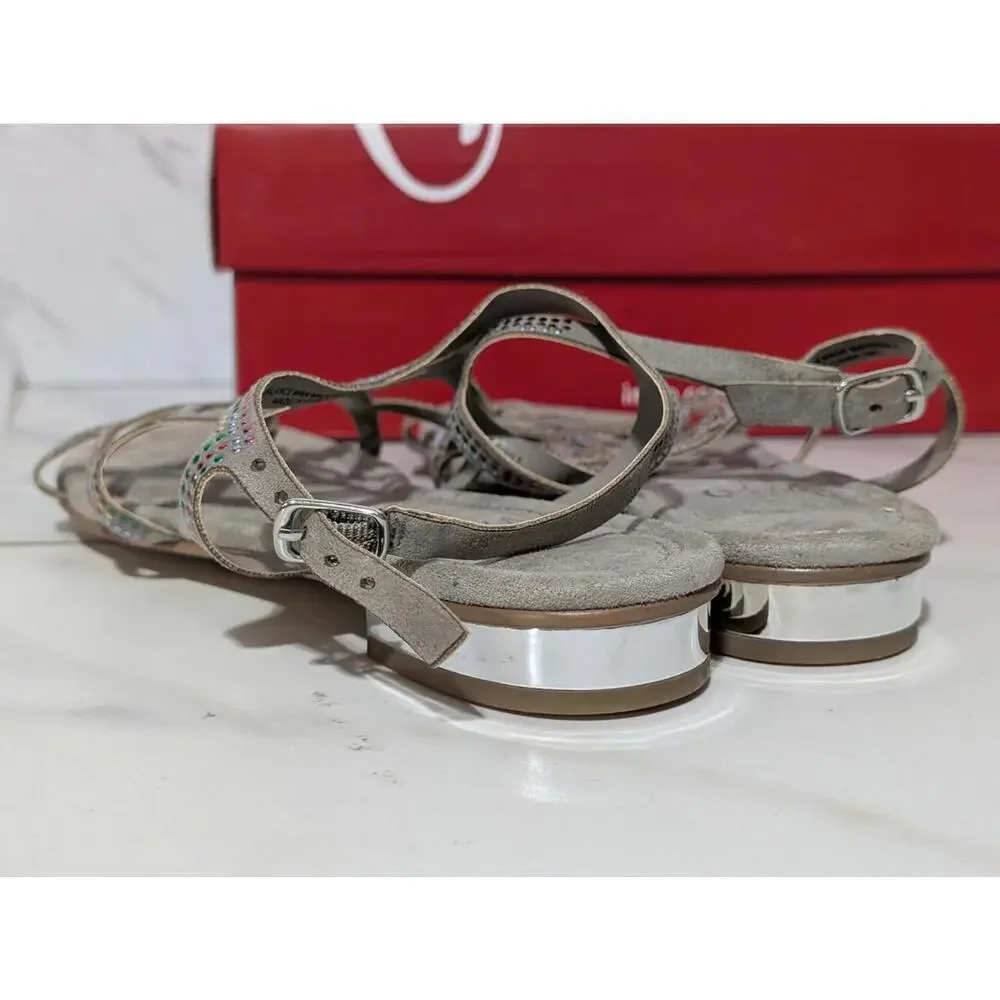 Women's Multi-Color Studs Taupe Base Strappy Sandals Silver Heel Sz 8M